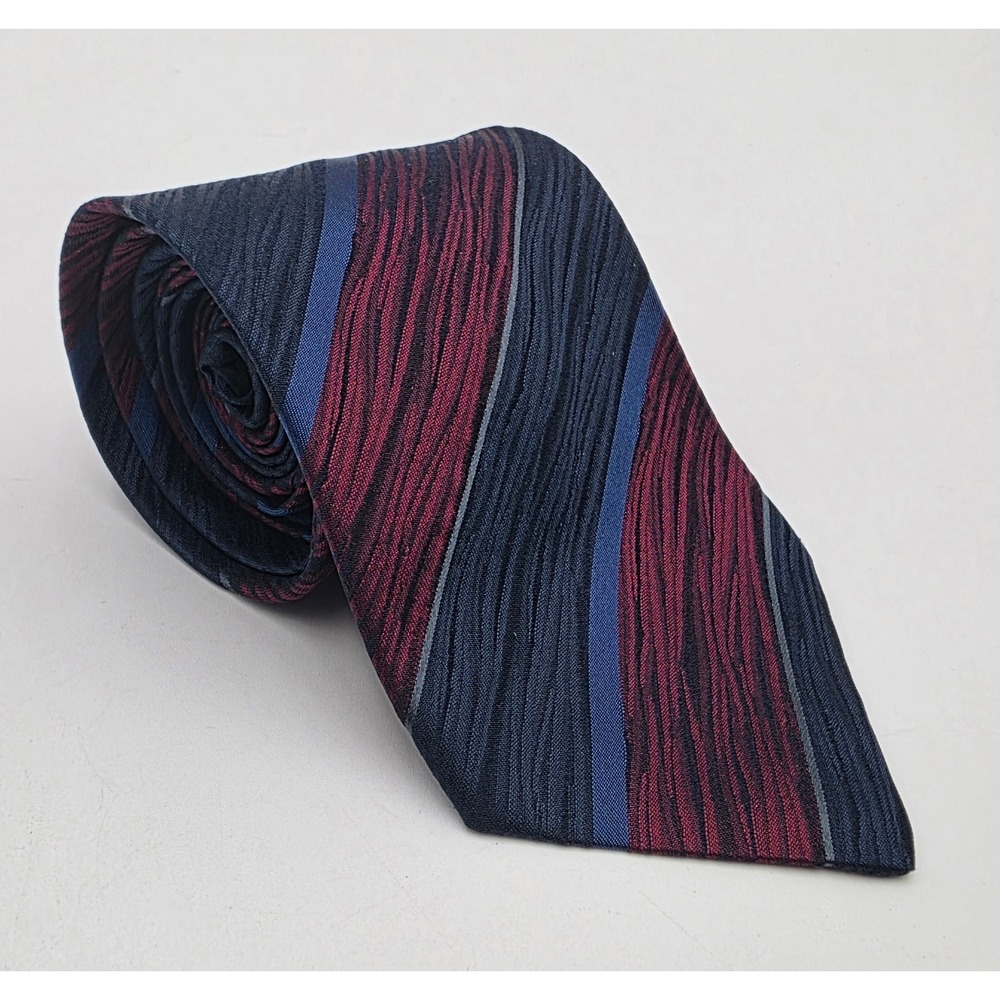 Cerruti 1881 Paris Men's Silk Tie Navy Burgundy Blue Striped Made in France